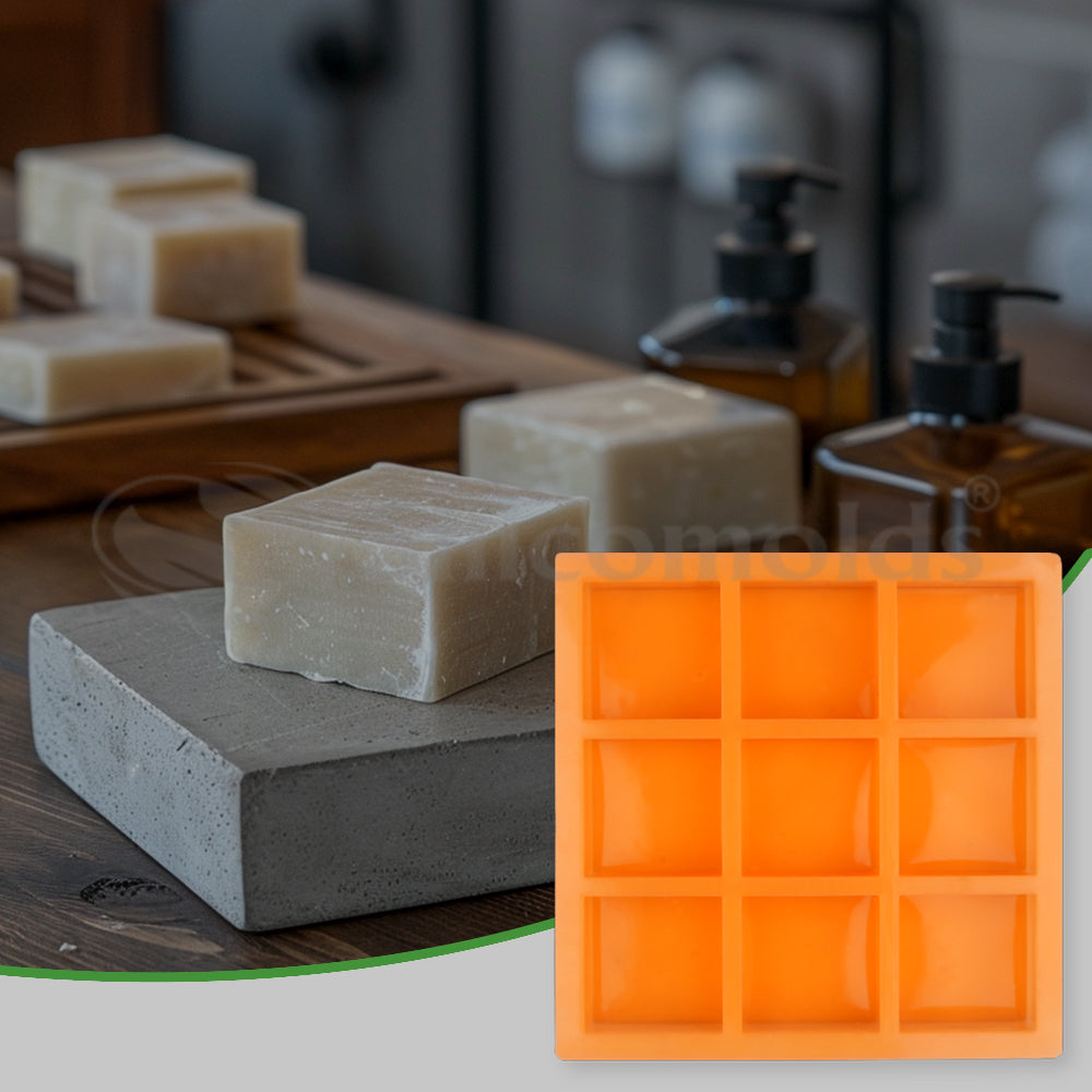SILICOMOLDS- 150gms - Square Shape - 9 Cavities Silicone Soap Mold-URP055SM