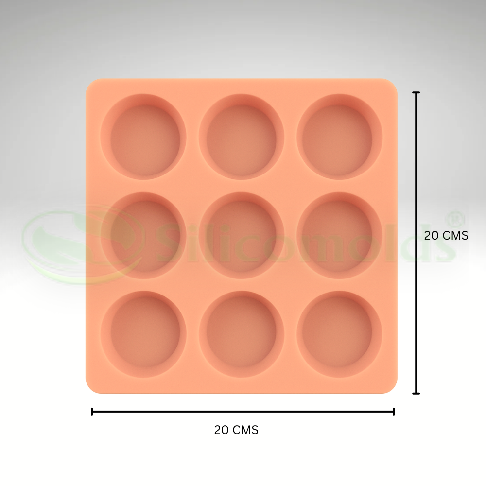 SILICOMOLDS – 50gms Round Shape - 9 cavities Soap Molds -URP063SM
