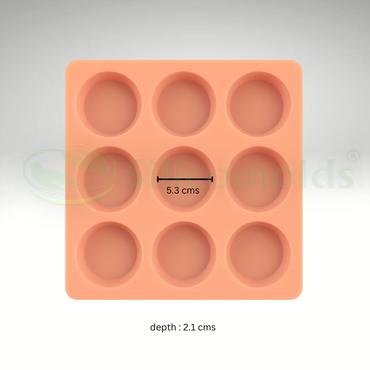 SILICOMOLDS – 50gms Round Shape - 9 cavities Soap Molds -URP063SM