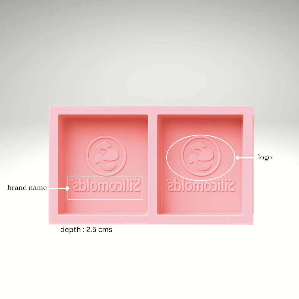 SILICOMOLDS - 100gms - Rectangle -2 cavities -  Silicone Soap Mold With Customised Logo. (Copy)