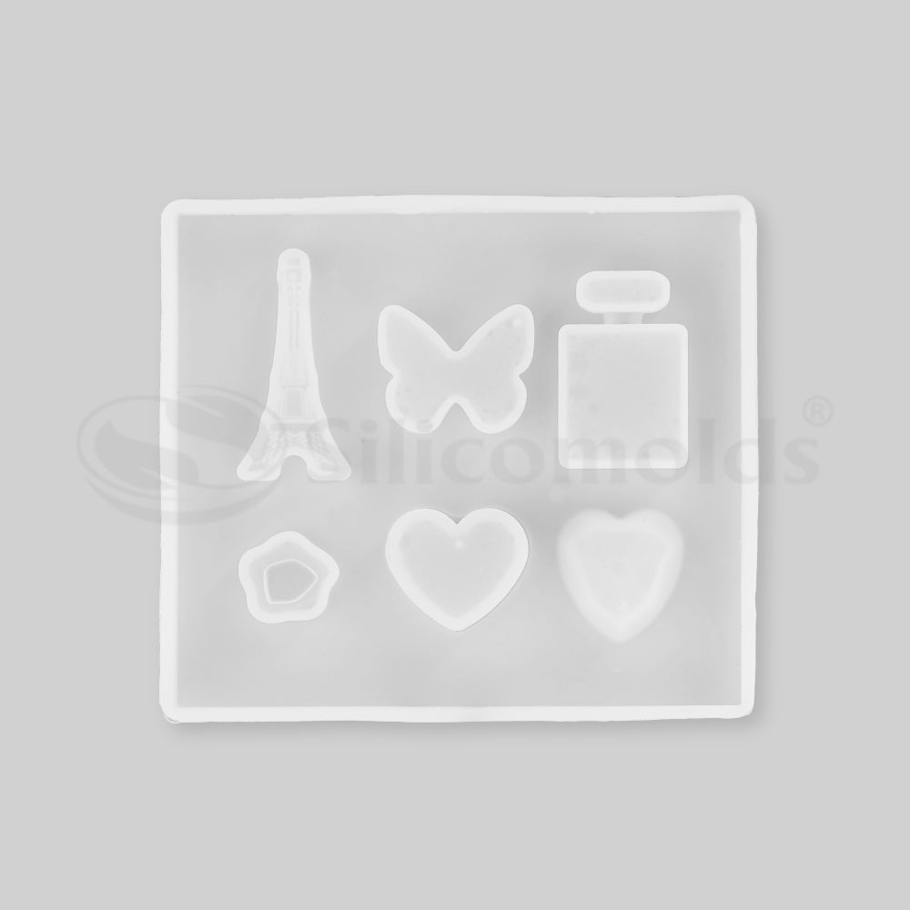 SILICOMOLDS - HEART, EIFFEL TOWER VARIOUS JEWELLERY MOLD - URP230-RM