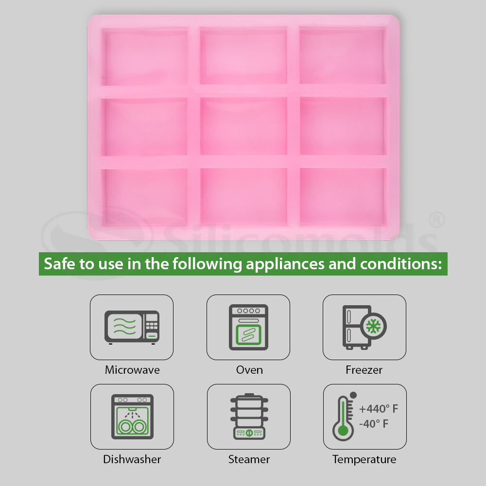 SILICOMOLDS - 95gms - Rectangle Shape -  9 Cavities Silicone Soap Mold-URP058SM