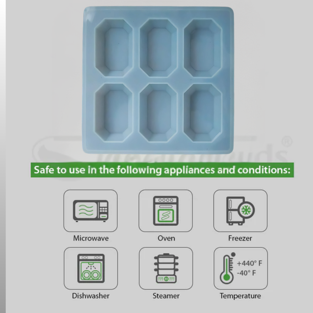 SILICOMOLDS - 85gms - Octagonal Shape - 6 Cavities Silicone Soap Mold-URP057SM