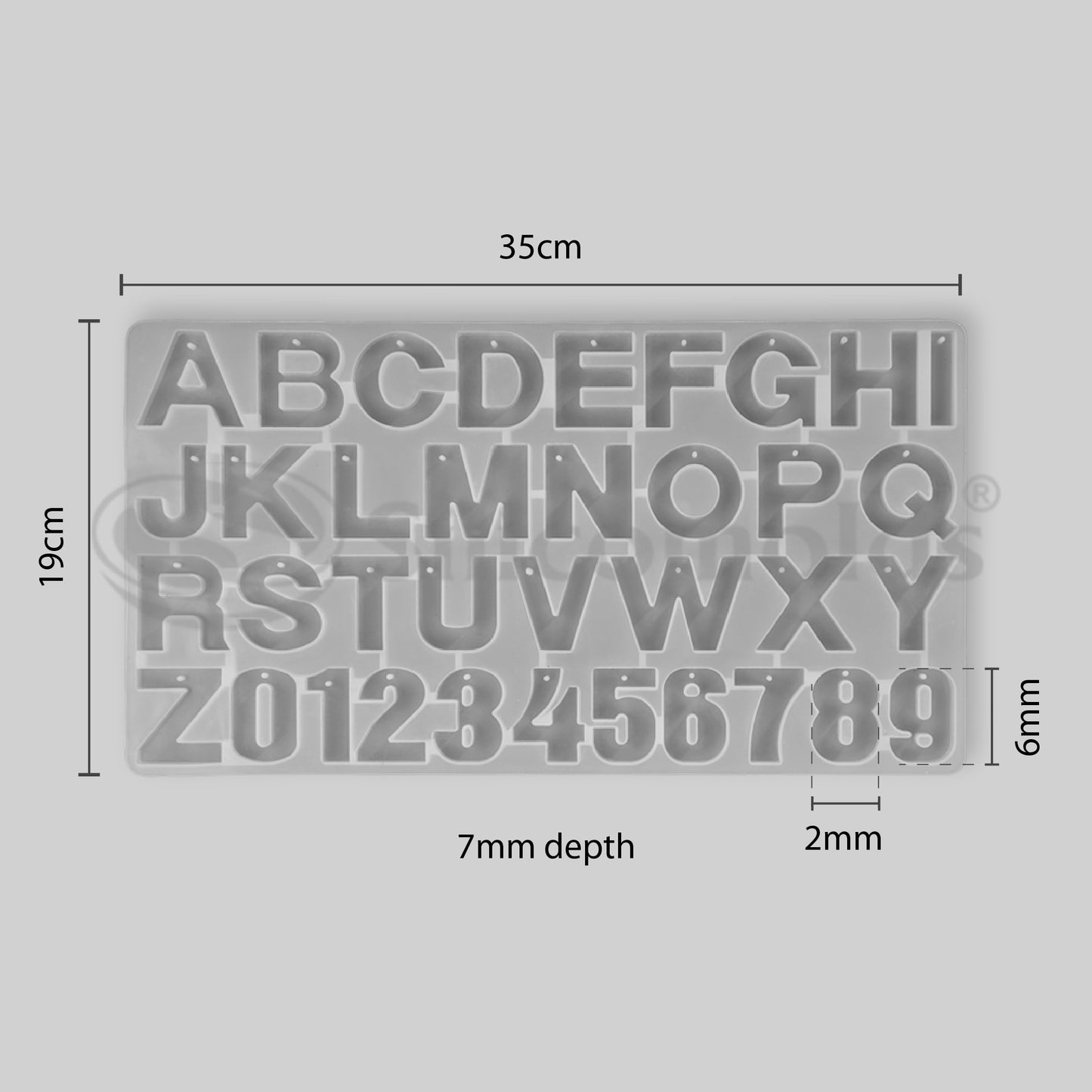 SILICOMOLDS - FRONT FACE - WITH HOLE - ALPHABET MOLD URP196RM