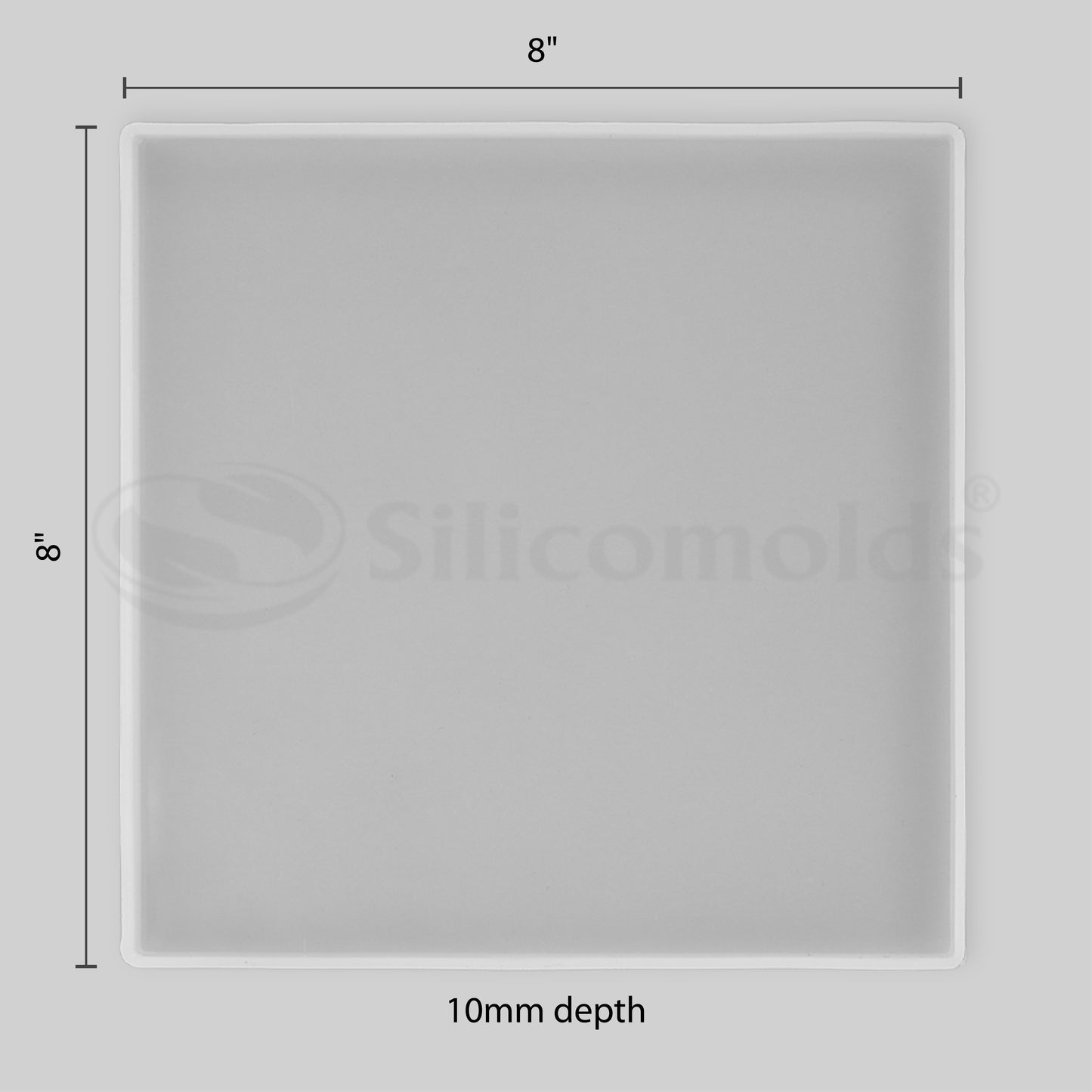 SILICOMOLDS - 8"" x 8"" SQUARE PLAIN TRAY 10MM - URP238RM