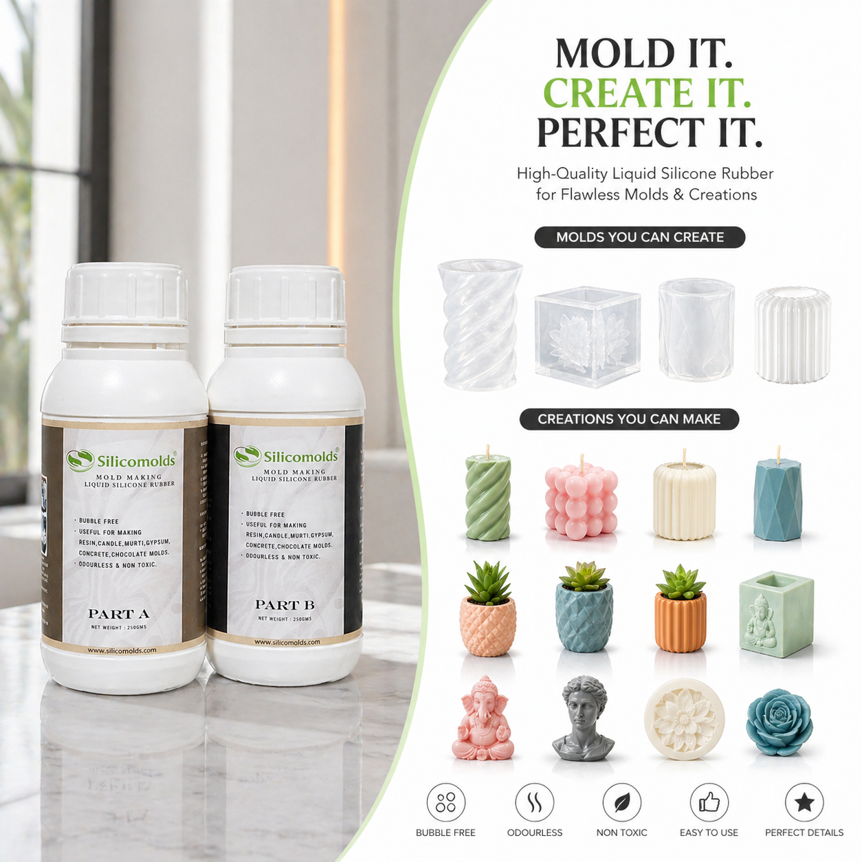 SILICOMOLDS - MOLD MAKING SILICONE - 1:1 -food grade.