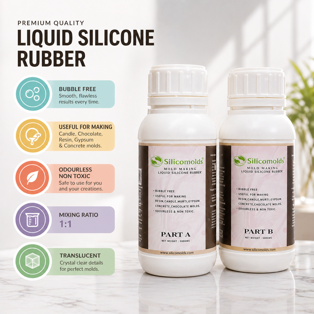 SILICOMOLDS - MOLD MAKING SILICONE - 1:1 -food grade.
