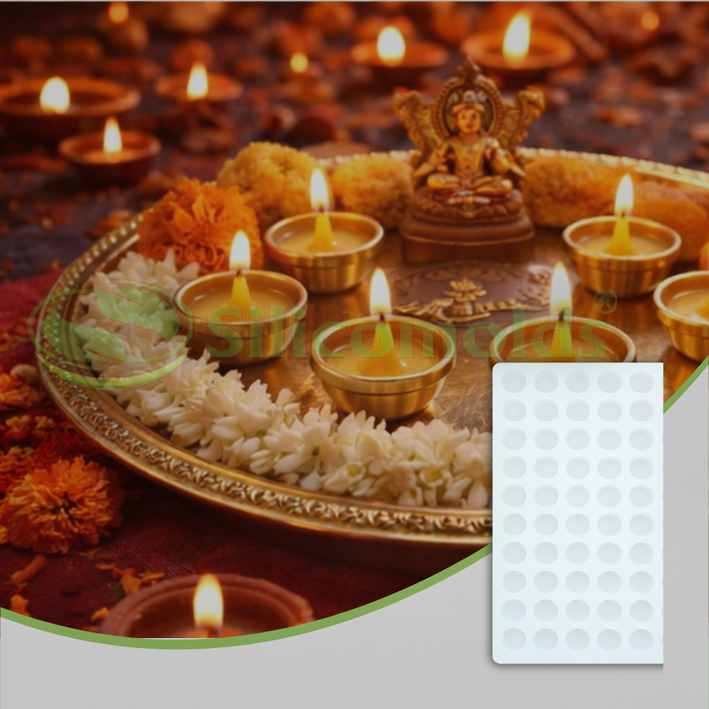 Silicomolds - Ghee Diya Mold - 2.25 gms - Flat Bottom -  18.5 X 10 Mm - 50 Cavities - URP366GD