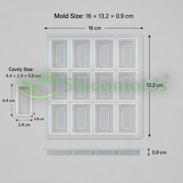 SILICOMOLDS - 9gms - Rectangle - 12 Cavities Silicone Soap Mold-URP410SM