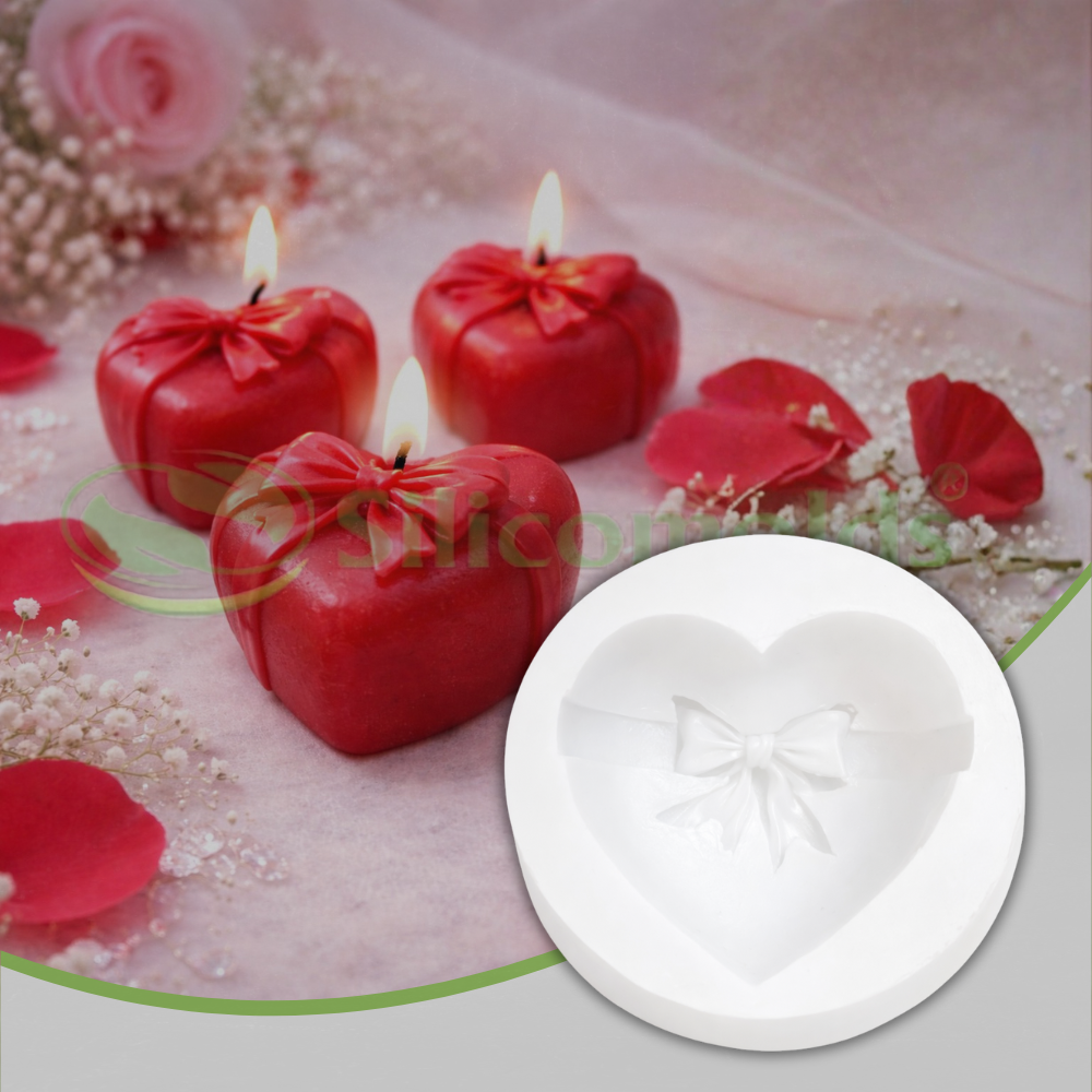 "Silicomolds - Heart With Bow - Candle / Wax / Soap Mold - URP386CM