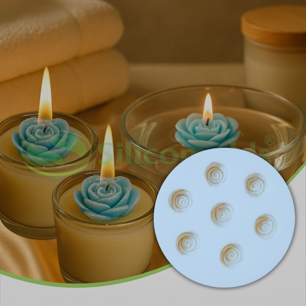 Silicomolds - Small Rose Shape Candle / Wax 7 Cavities Silicone Mold ...