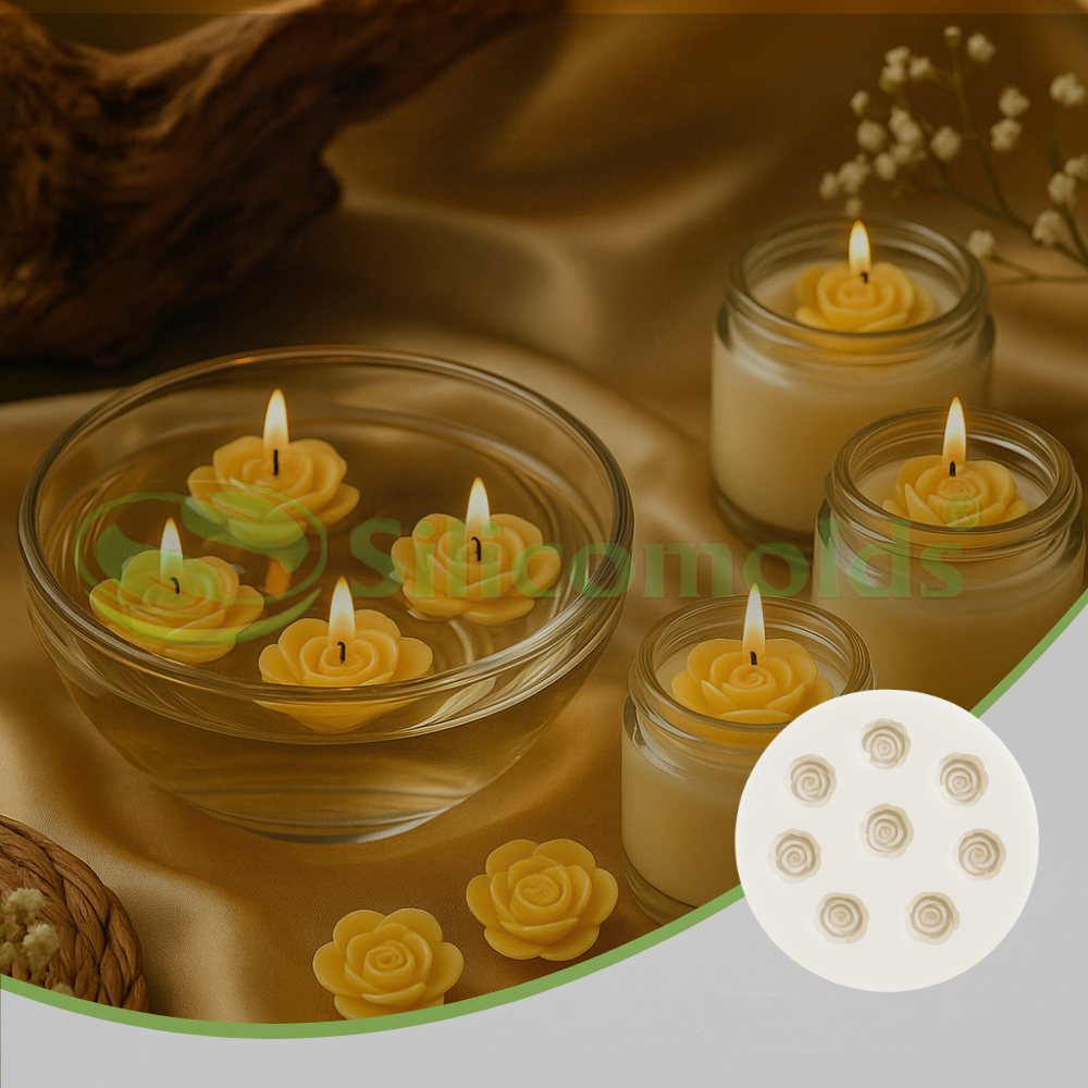 SILICOMOLDS - TINY ROSE SHAPE CANDLE / WAX 8 CAVITIES SILICONE MOLD - URP358CM
