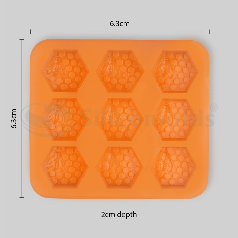SILICOMOLDS - 70gms-Honey Bee – 9 Cavities Silicone Soap Mold -URP042SM