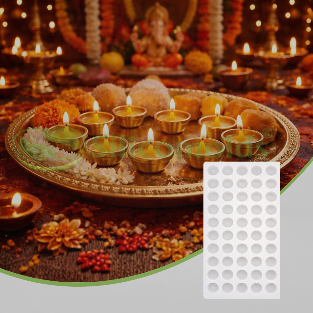 Silicomolds - Ghee Diya Mold - 3gms - Flat Bottom -  21 X 9.5 Mm - 50 Cavities - URP367GD