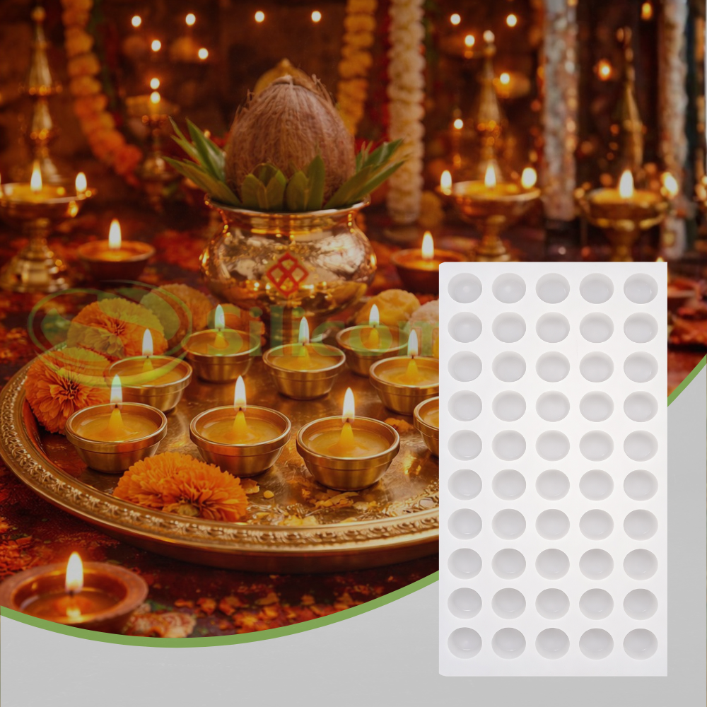 Silicomolds - Ghee Diya Mold -7gms - Flat Bottom - 27 X 14 mm - 50 Cavities - URP369GD