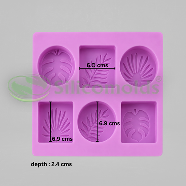 SILICOMOLDS - 100GMS - OVAL & RECTANGLE LEAF SOAP MOLD - 6 CAVITIES - URP417SM