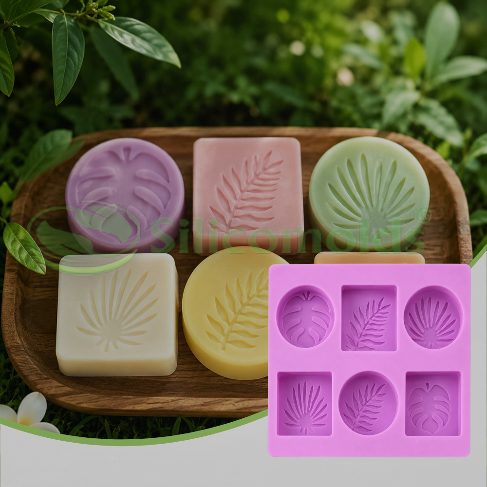 SILICOMOLDS - 100GMS - OVAL & RECTANGLE LEAF SOAP MOLD - 6 CAVITIES - URP417SM